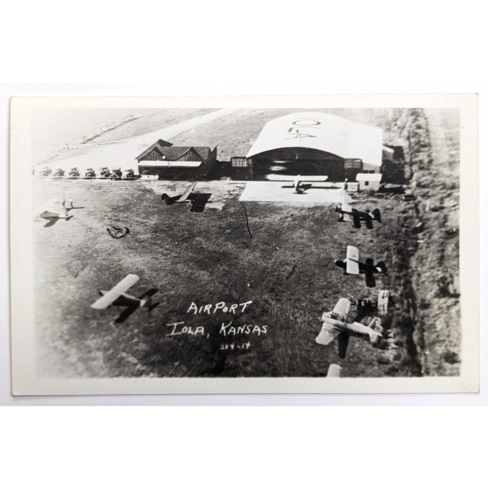 Iola KS Kansas Airport c1920s‎ RPPC Postcard Early Aviation Airfield Airplanes